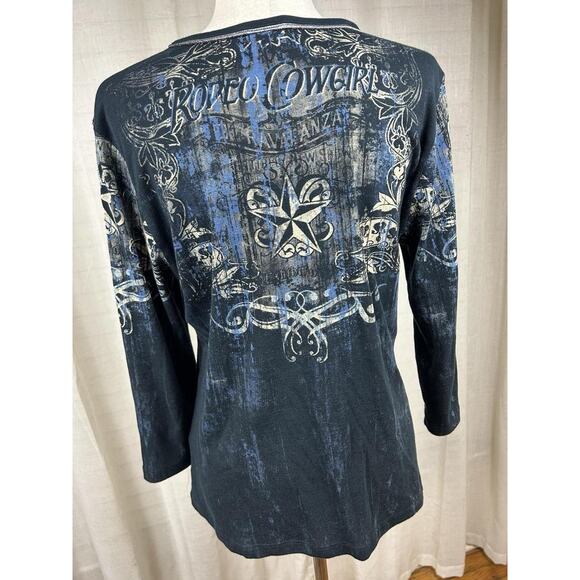 Vintage Y2K Western Grunge Graphic Print Rodeo Cowgirl Long Sleeve Shirt Large - Picture 2 of 4